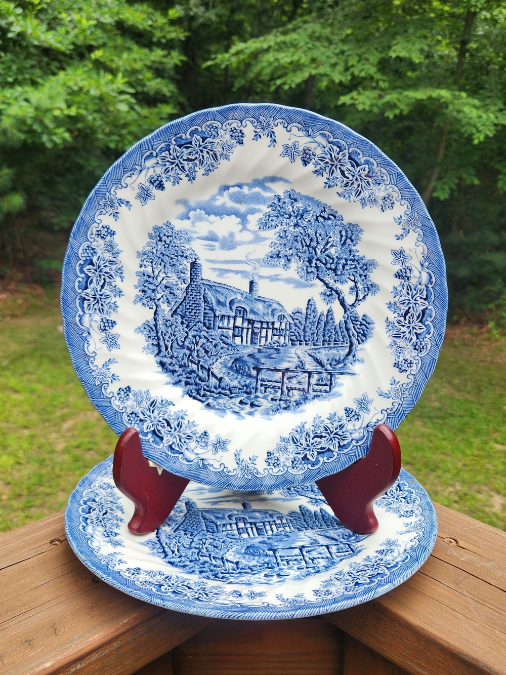 SET OF TWO Churchill "The Brook Blue" Scenic Transferware 10" Dinner Plates